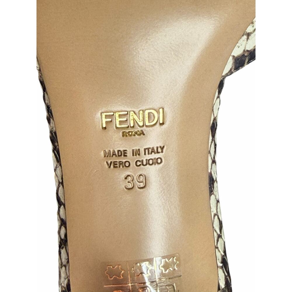 Fendi NIB F-Fold Python Effect Leather Kitten Heel Sandal in Sand Beige Size 39 - Picture 9 of 12